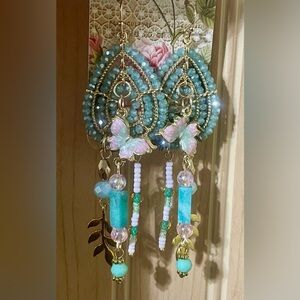 Elegant Gold and Green Chandelier Earrings